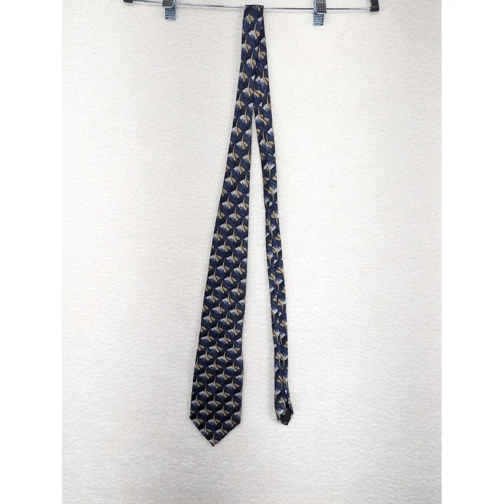 Van Heusen Men's Necktie Blue Gold Fan Pattern Business Casual‎ 61